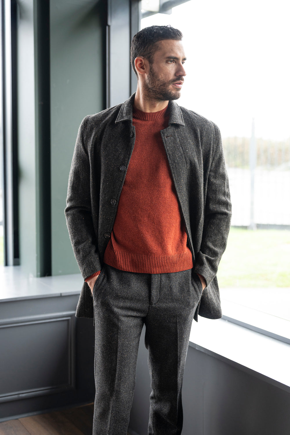 Men's Brown Hopsack City Coat