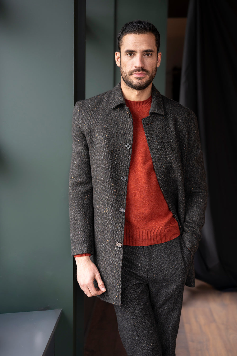 Men's Brown Hopsack City Coat