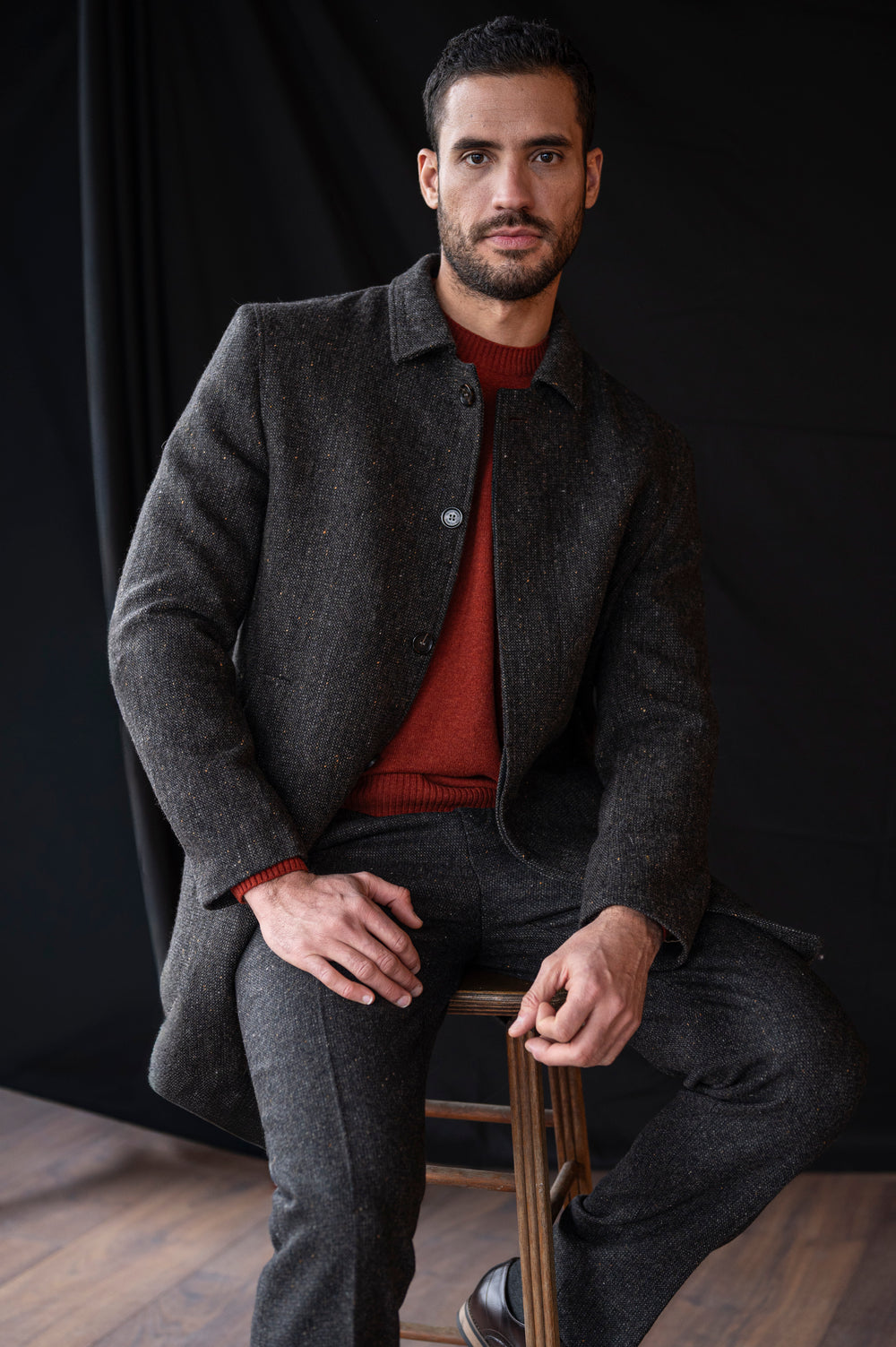 Men's Brown Hopsack City Coat