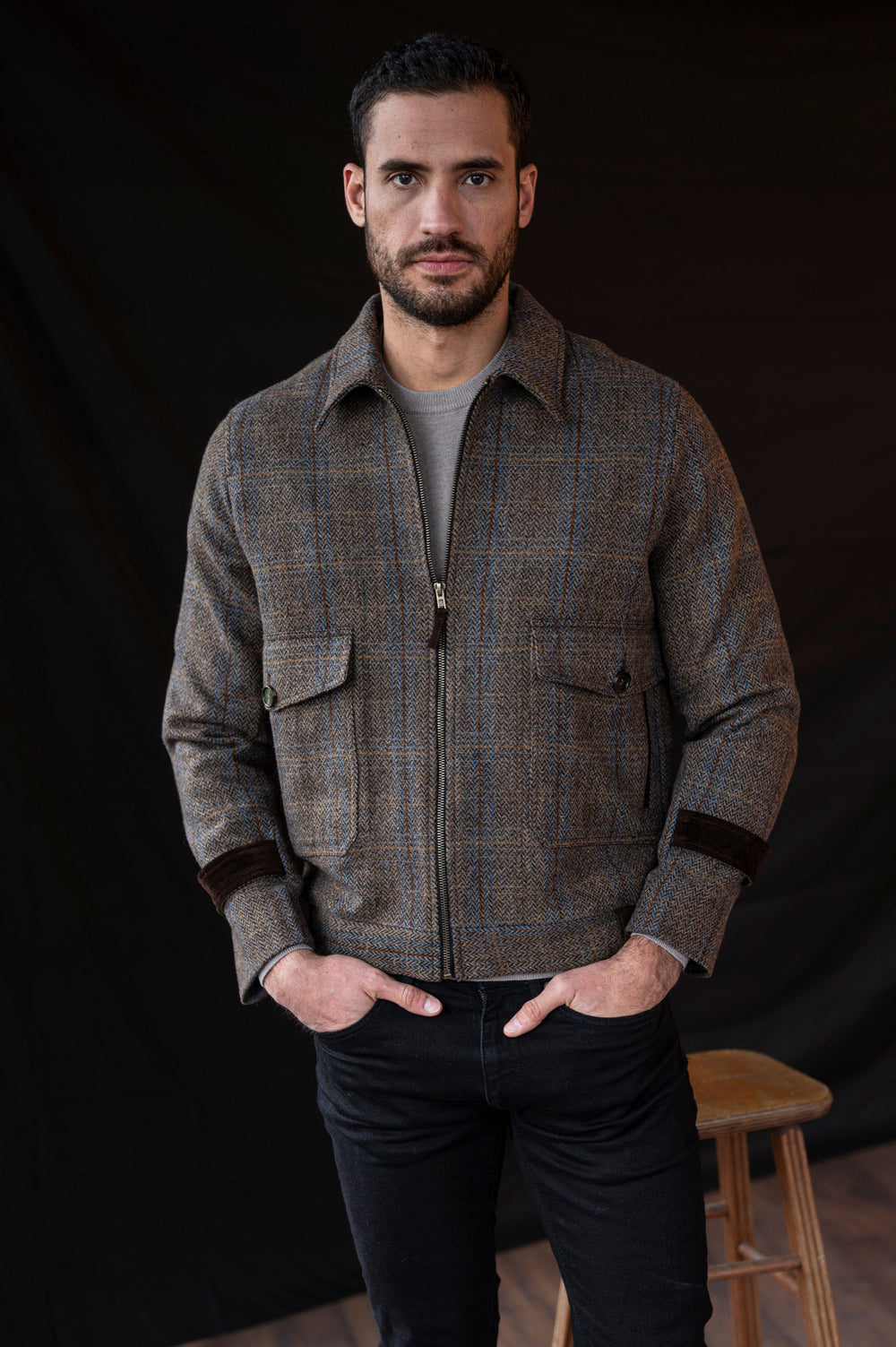 Men's Brown Hunting Tweed Aviator Jacket
