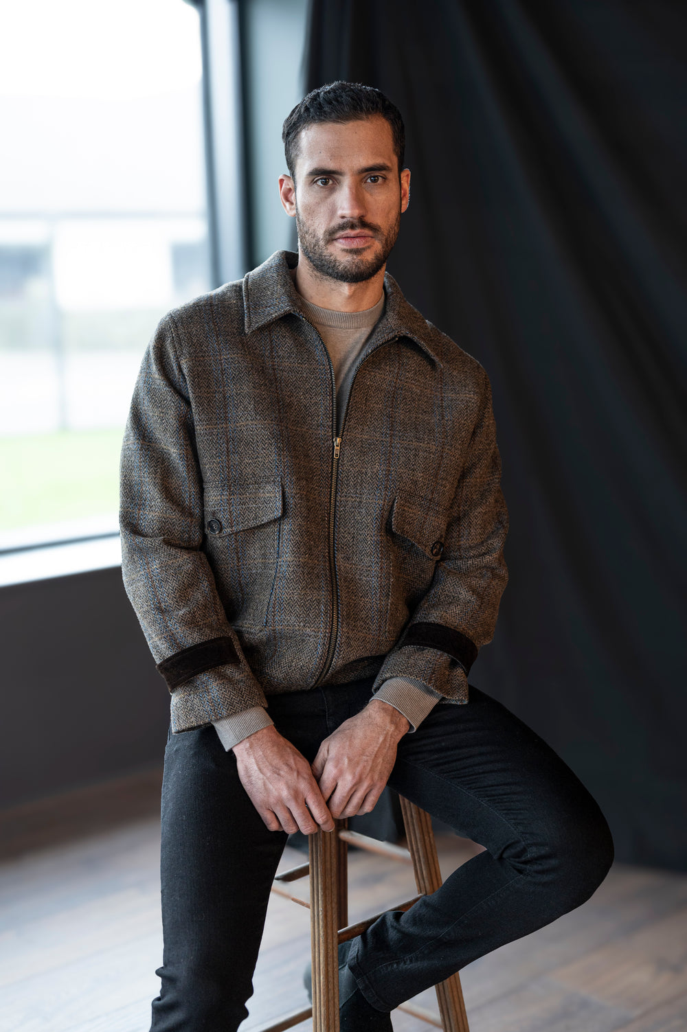 Men's Brown Hunting Tweed Aviator Jacket