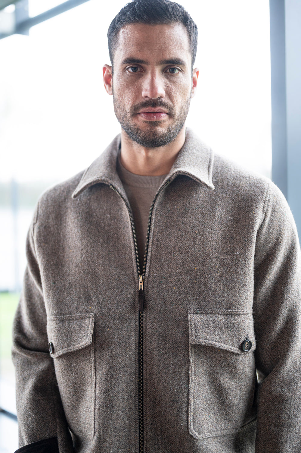 Men's Fawn Tweed Aviator Jacket