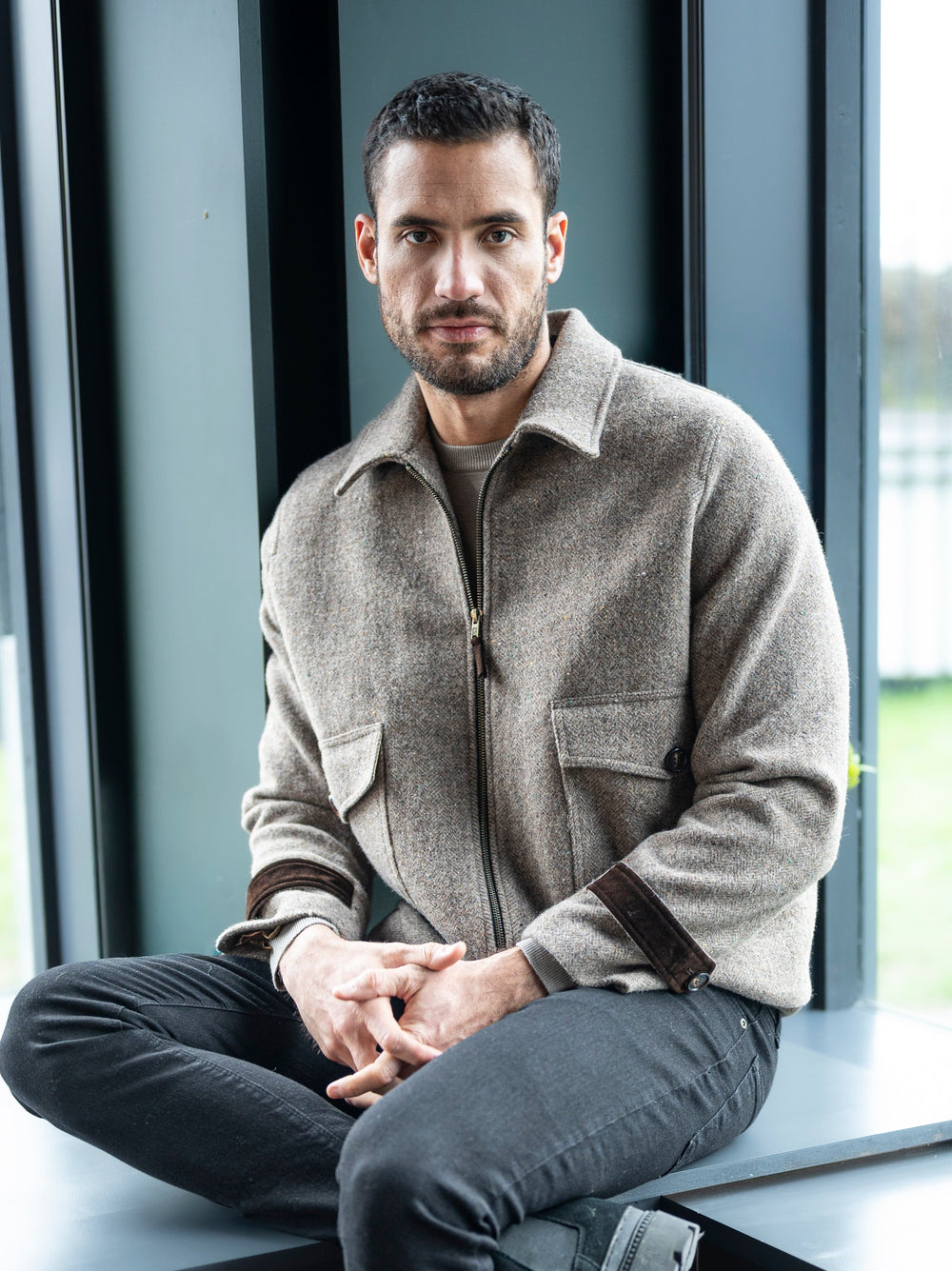 Men's Fawn Tweed Aviator Jacket