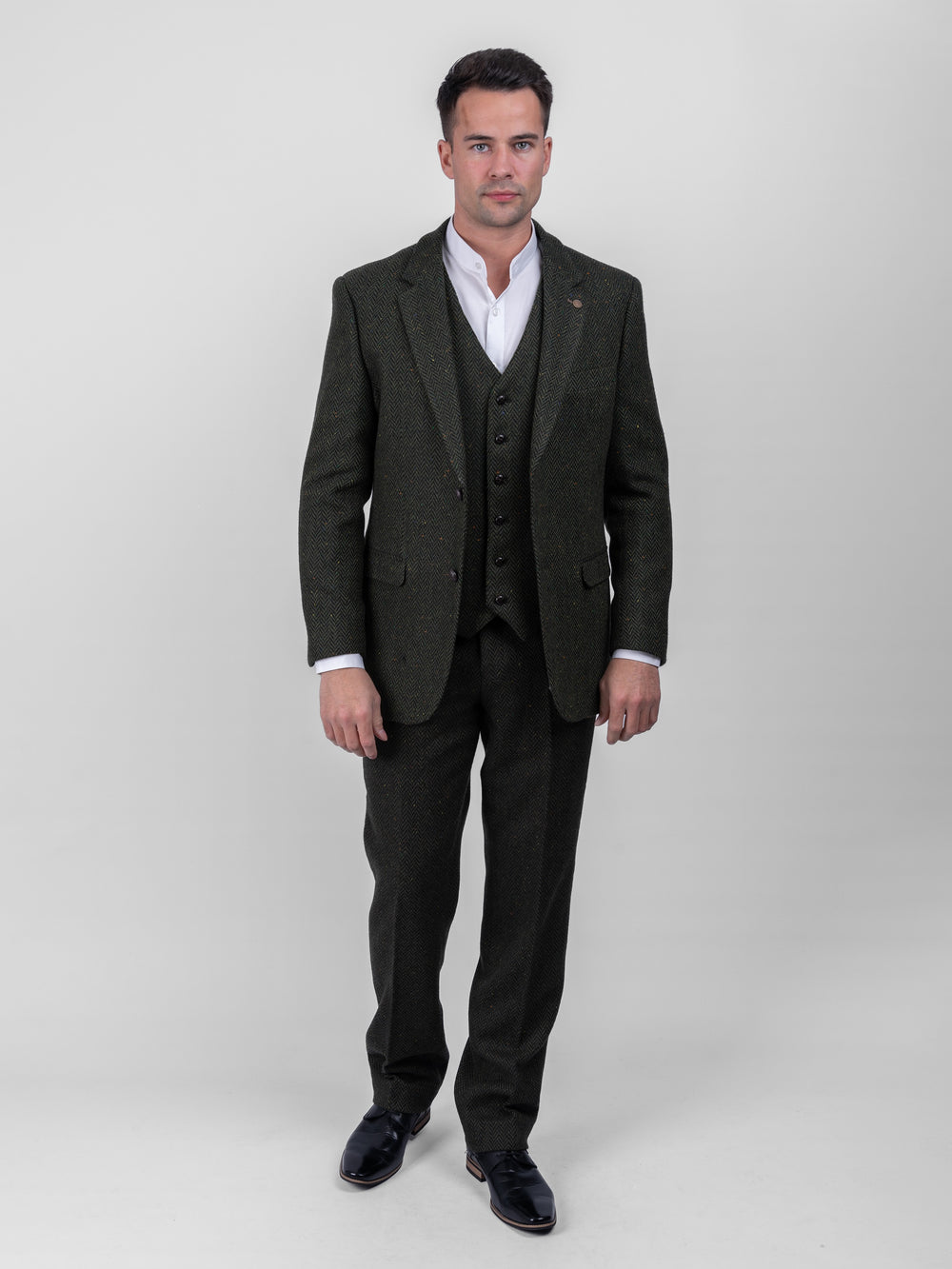 Green Herringbone Tweed Three Piece Suit