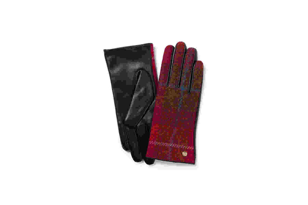 Womens Harris Tweed Gloves Red Check