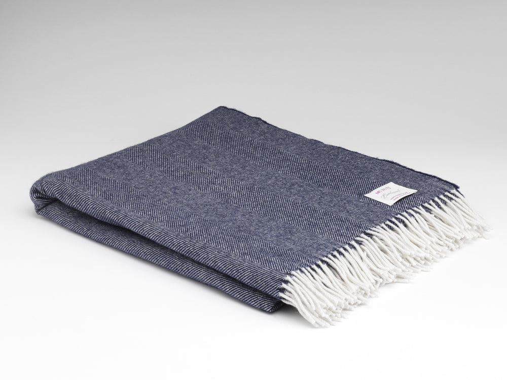 Lambswool Navy Herringbone Blanket