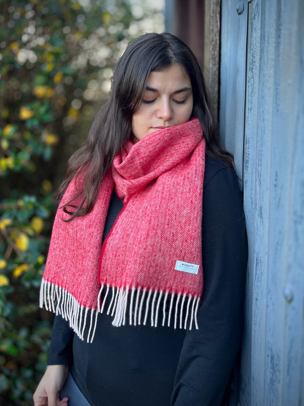 Alpaca Red Herringbone Scarf