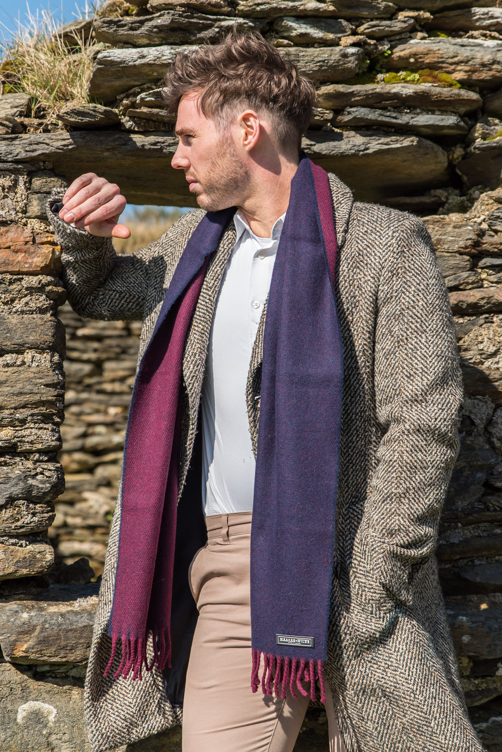 Lambswool Burgundy Navy Reversable Scarf