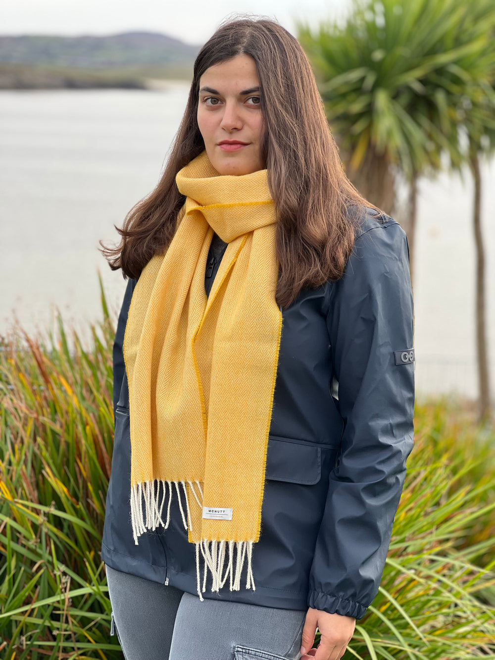 Lambswool Sunflower Yellow Herringbone Scarf