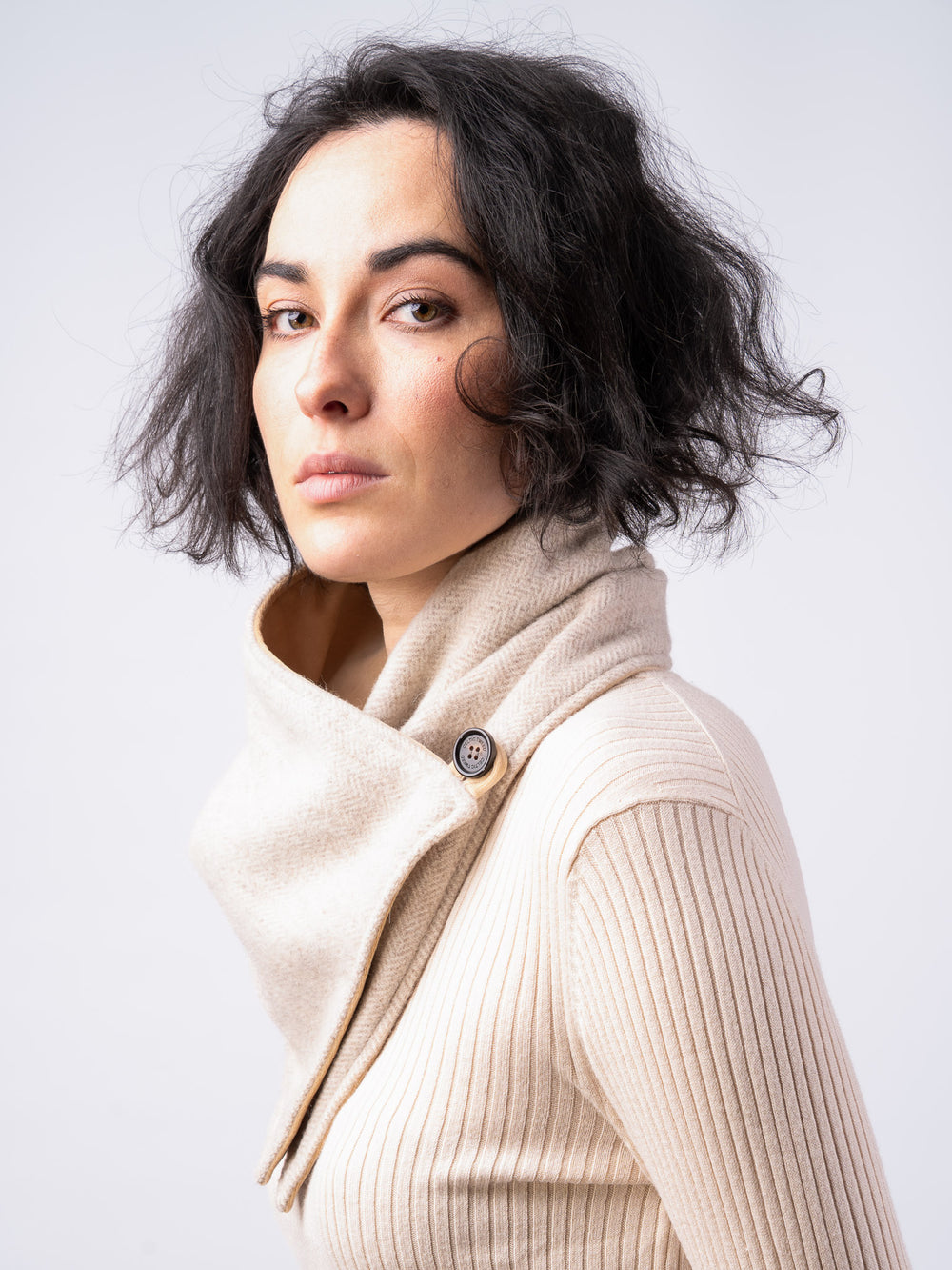 Alpaca Wool Tweed Snood Scarf With Reversible  Velvet