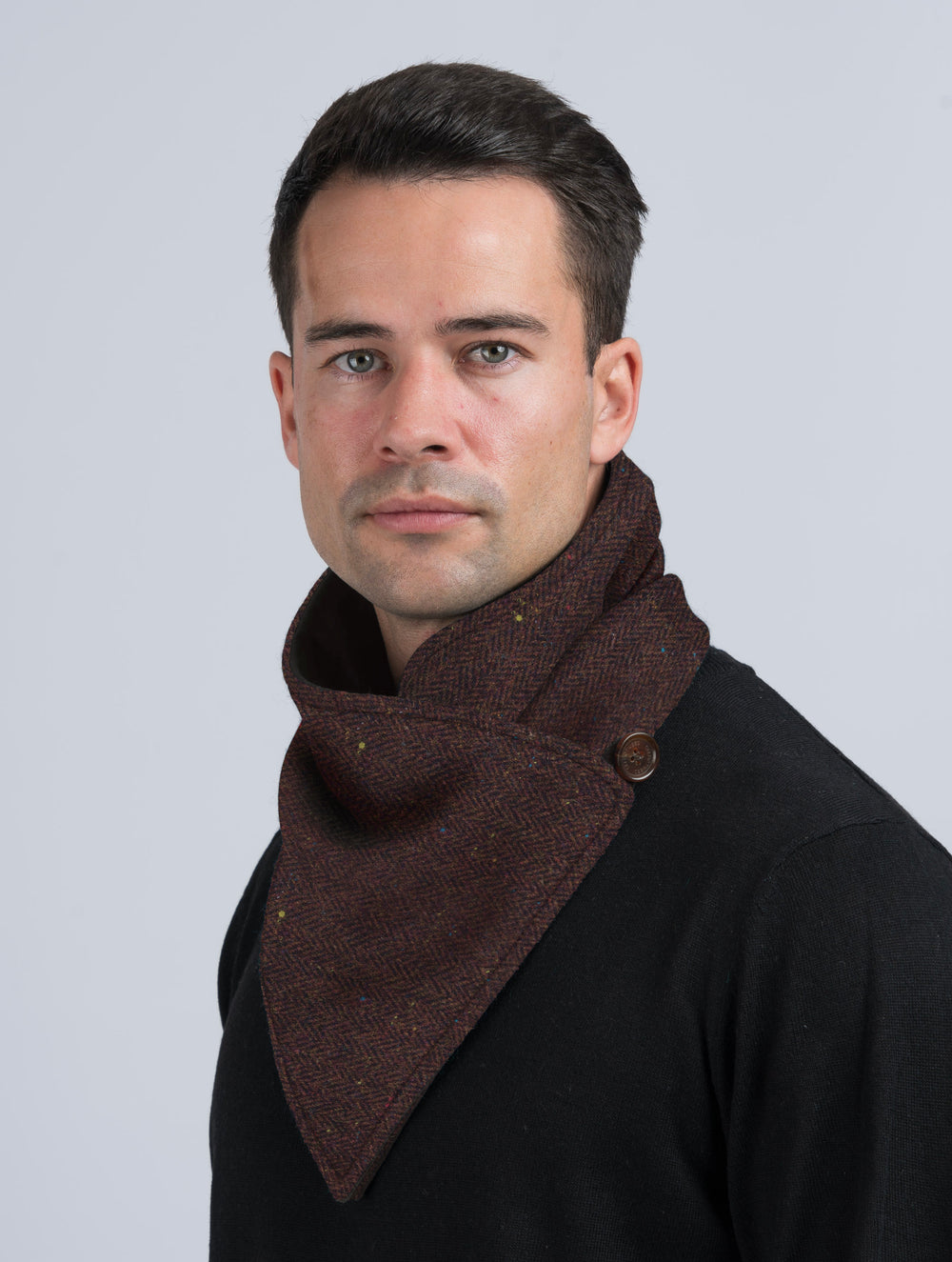 Brown Herringbone Tweed Snood with Reversible Velvet