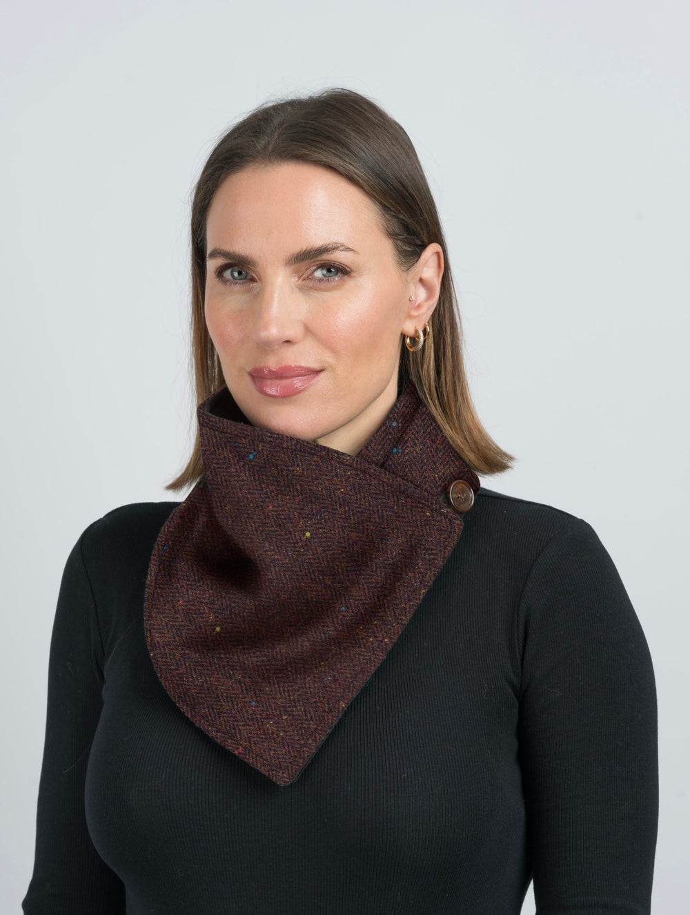 Brown Herringbone Tweed Snood with Reversible Velvet