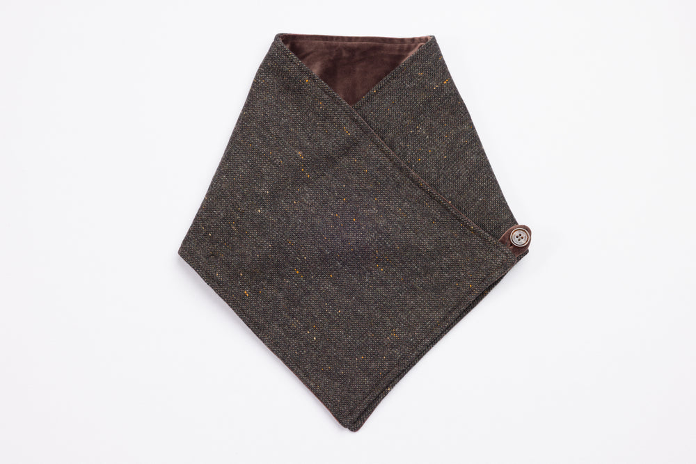 Brown Hopsack Tweed Snood Scarf with Reversible Velvet