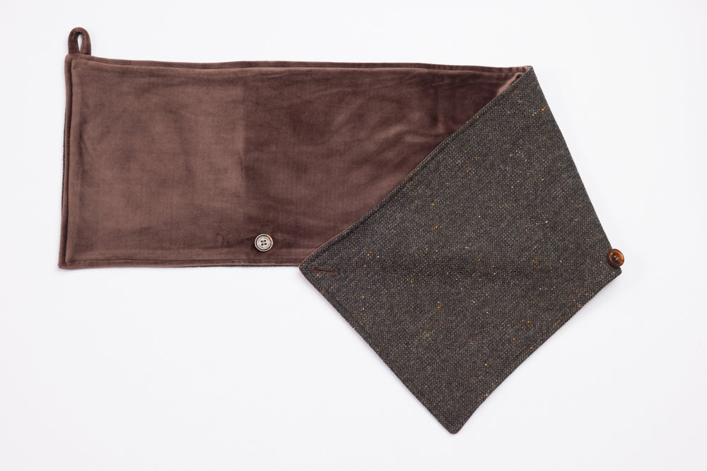 Brown Hopsack Tweed Snood Scarf with Reversible Velvet