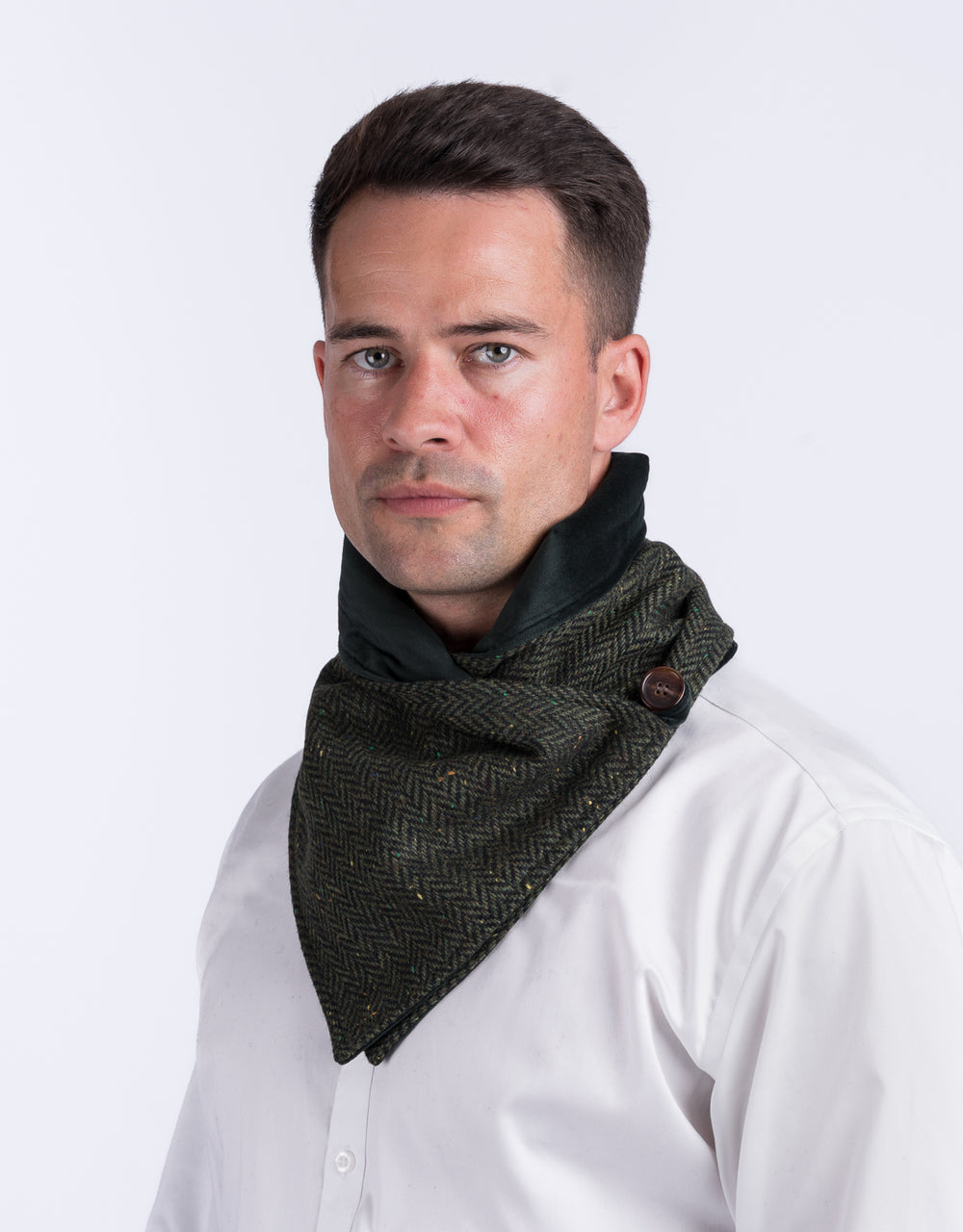 Écharpe tube en tweed à chevrons vert avec écharpe tube réversible en velours vert