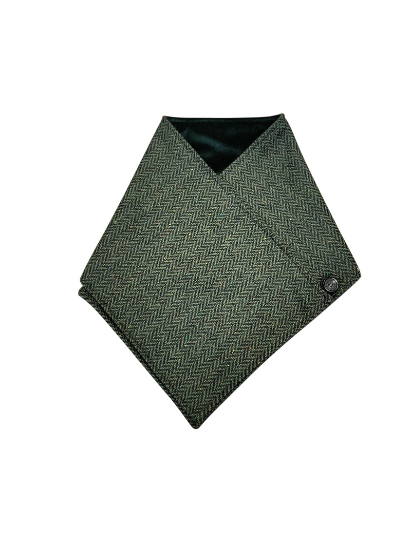 Green Herringbone Tweed Snood Scarf with Reversible Velvet
