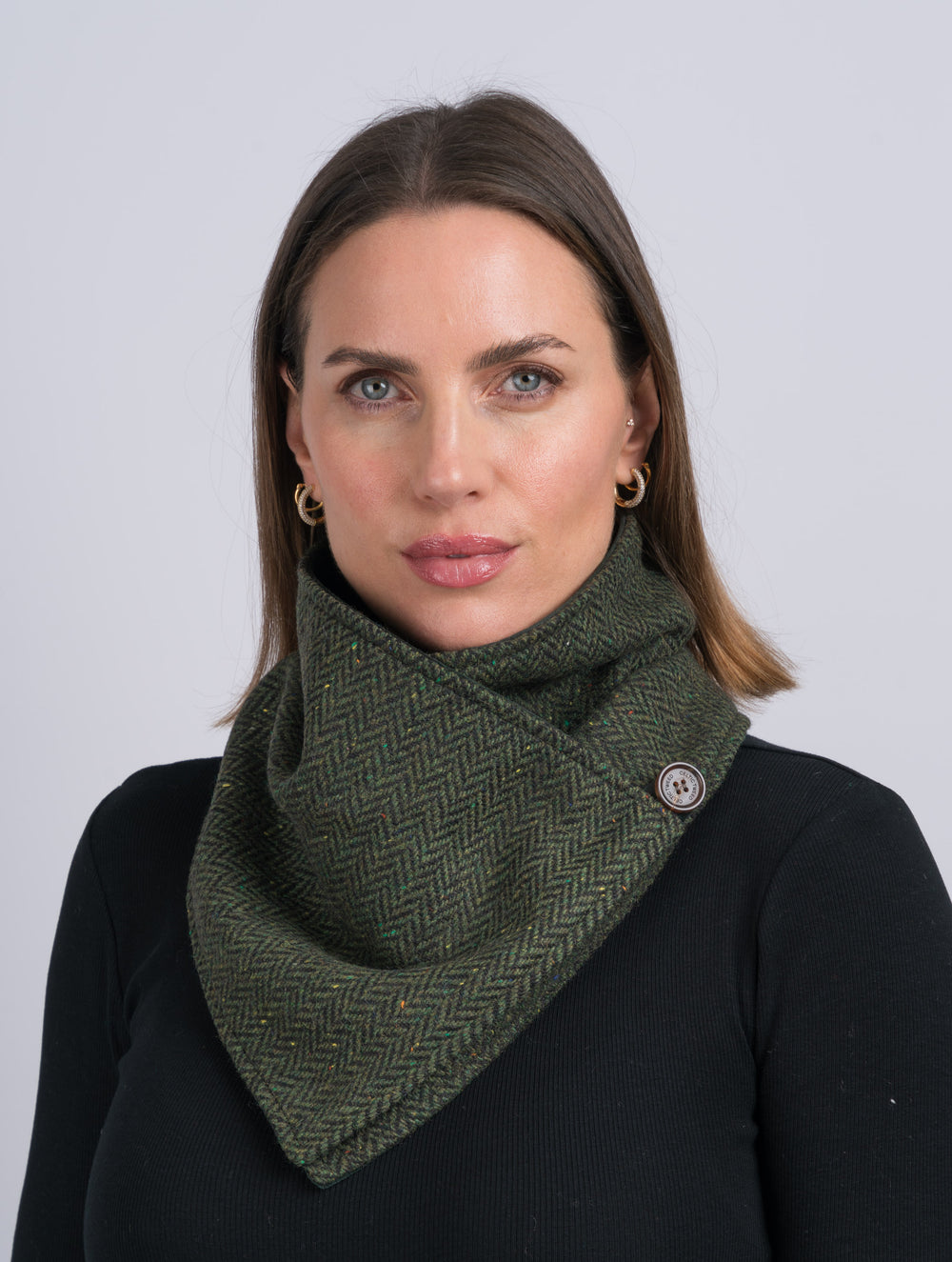 Écharpe tube en tweed à chevrons vert avec écharpe tube réversible en velours vert