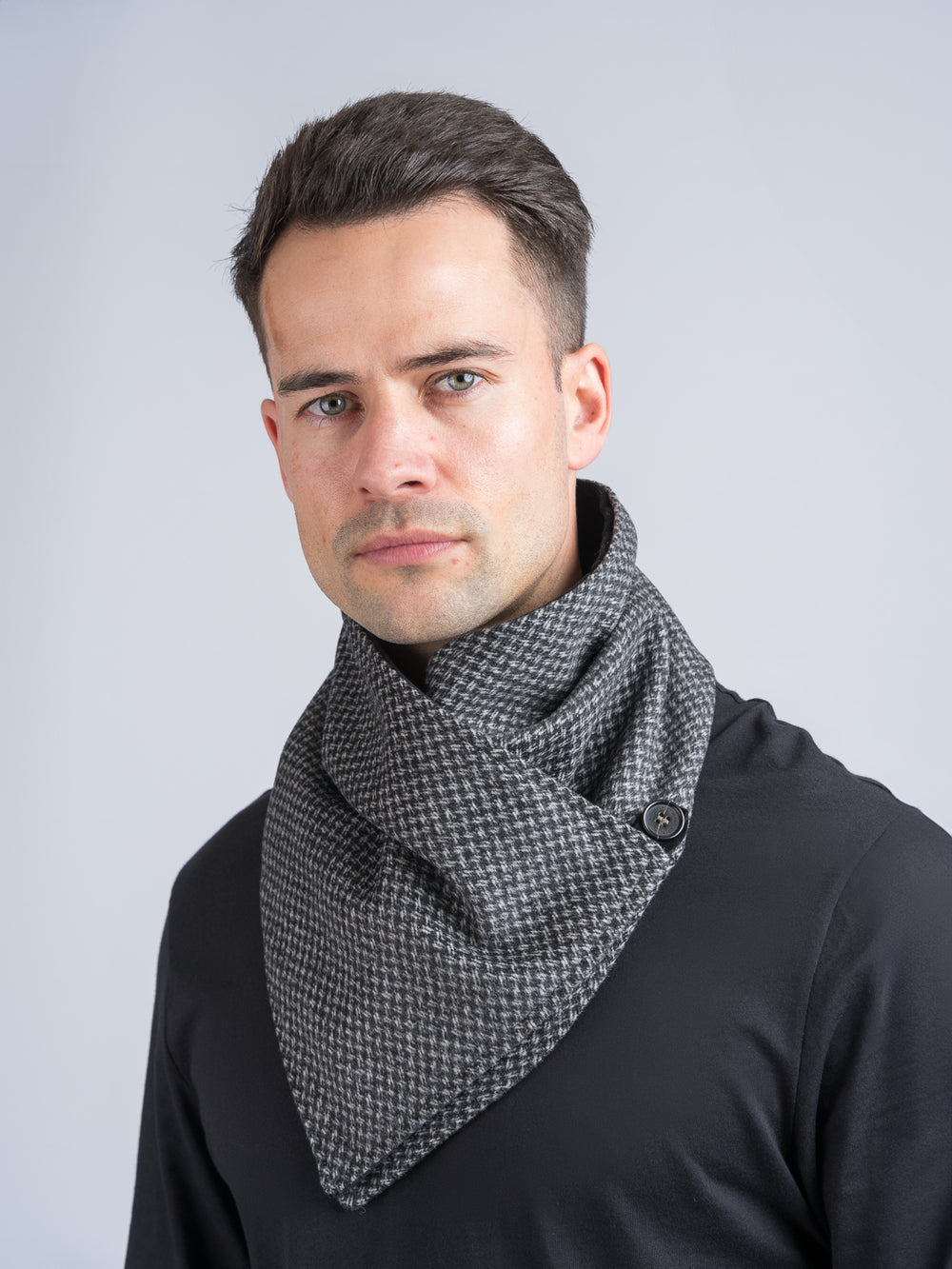 Dark Grey Check Tweed Snood Scarf with Reversible Velvet