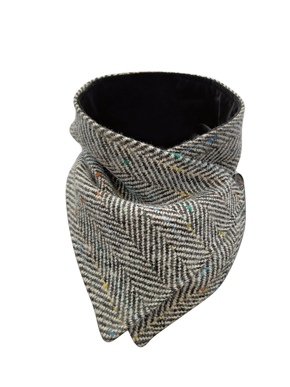 Black & White Herringbone Tweed  Snood Scarf With Reversible Velvet