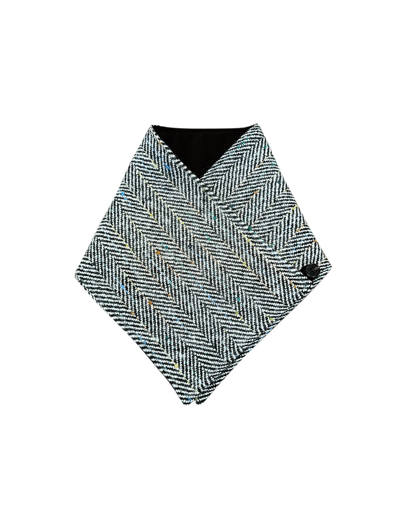 Black & White Herringbone Tweed  Snood Scarf With Reversible Velvet
