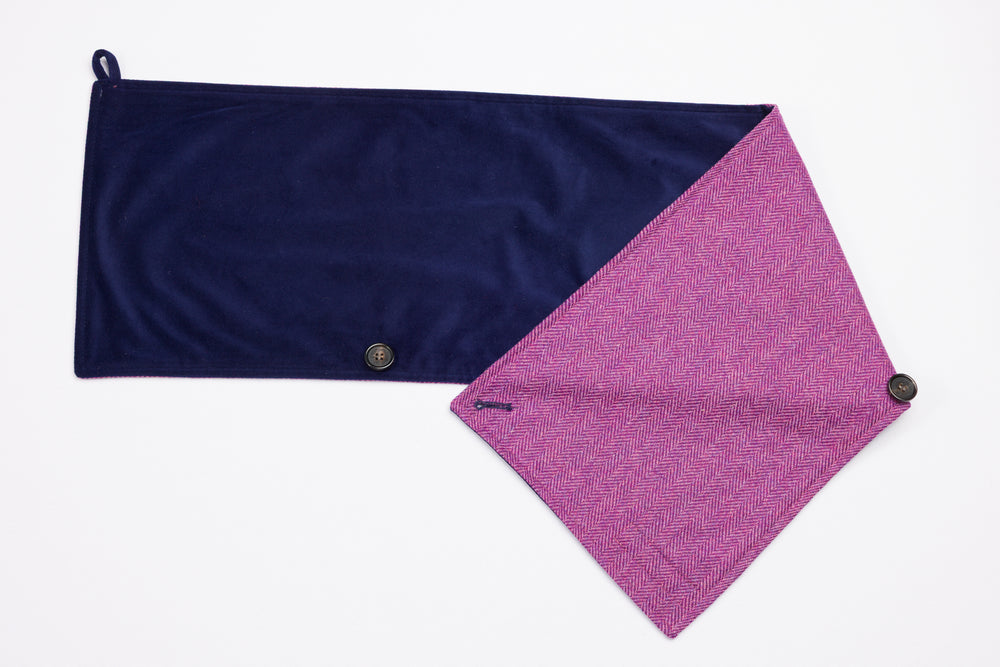 Magenta Herringbone Tweed Snood Scarf with Reversible Velvet