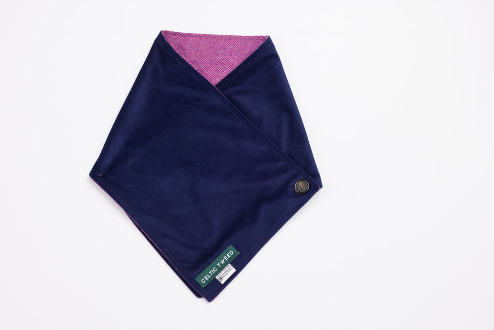 Magenta Herringbone Tweed Snood Scarf with Reversible Velvet