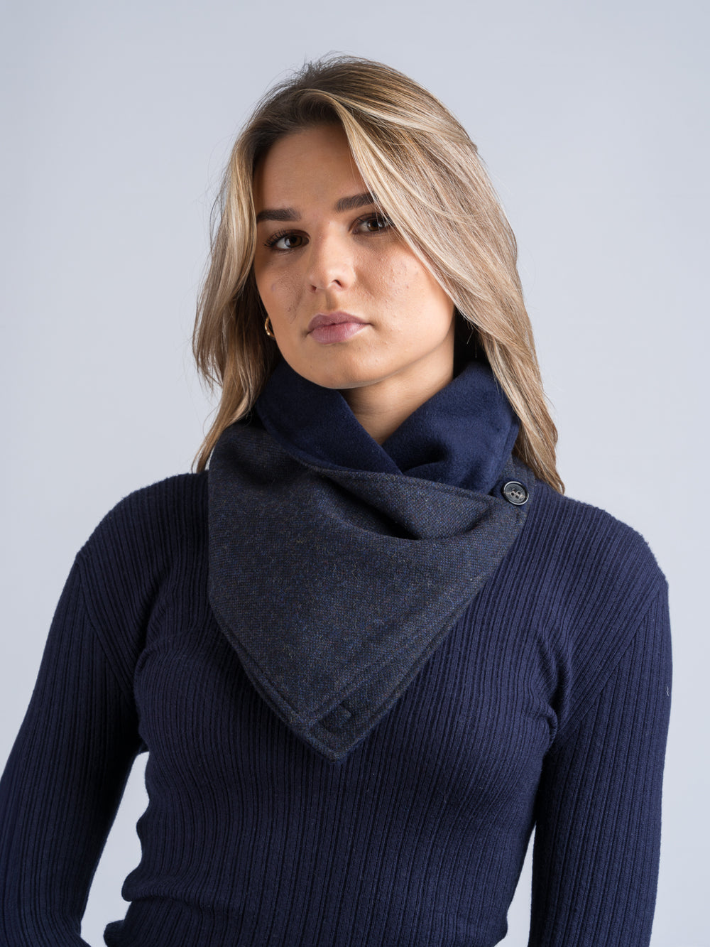 Navy Tweed Snood Scarf with Reversible Velvet