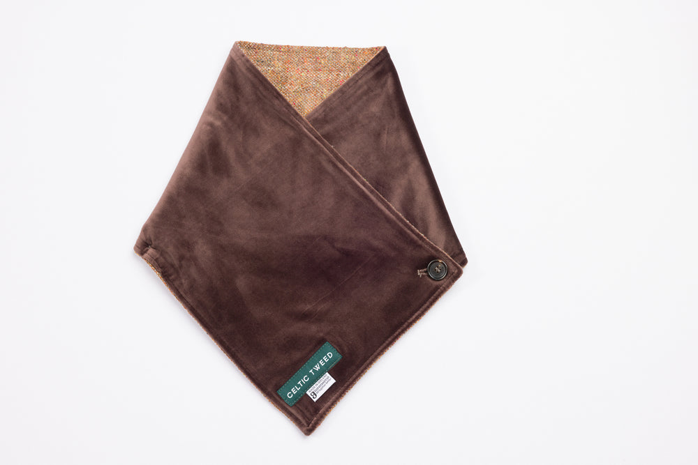 Rust Brown Tweed Snood Scarf with Reversible Velvet