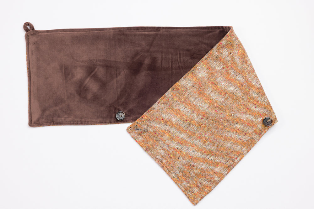 Rust Brown Tweed Snood Scarf with Reversible Velvet