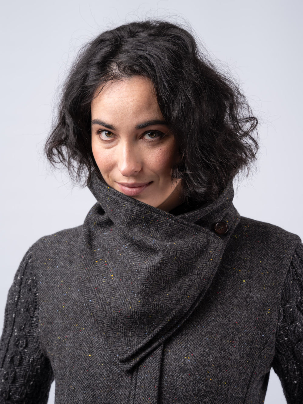 Smoke  Herringbone Snood Scarf with Reversable Velvet