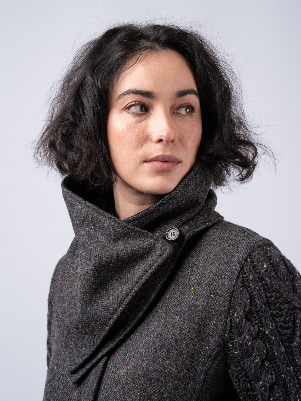 Smoke  Herringbone Snood Scarf with Reversable Velvet