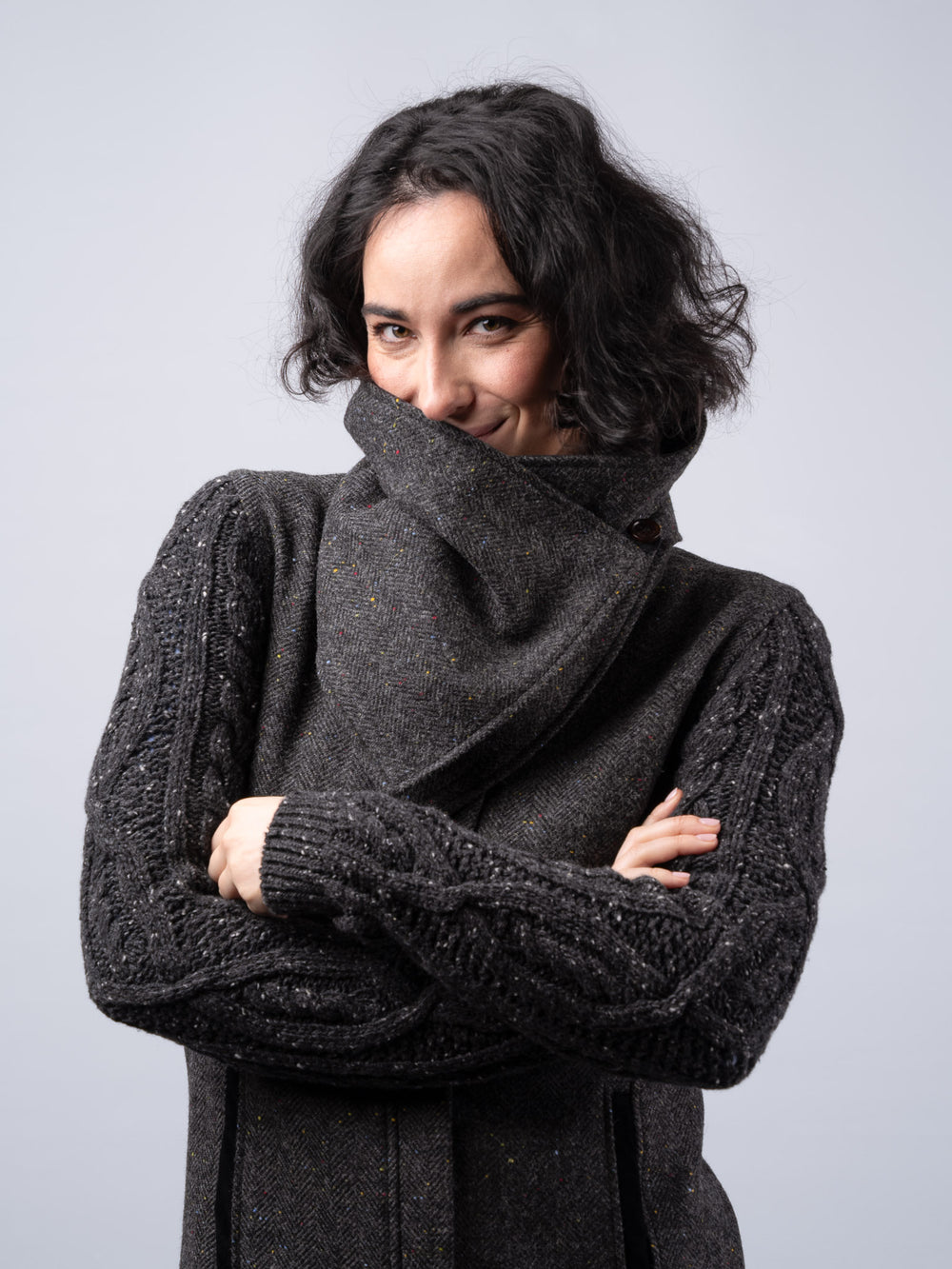 Smoke  Herringbone Snood Scarf with Reversable Velvet