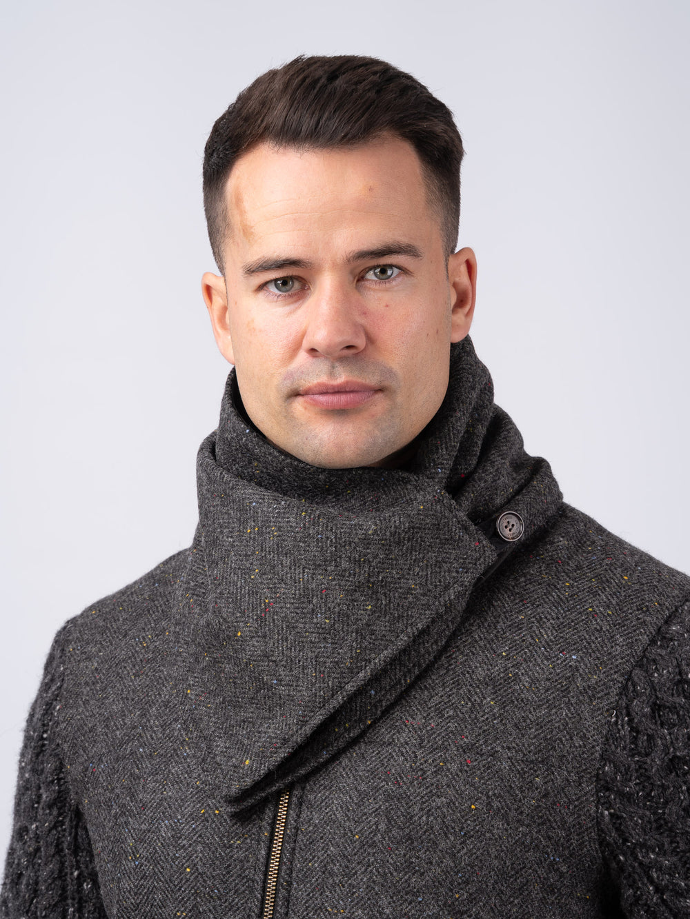Men's Smoke Herringbone Snood Scarf with Reversable Velvet