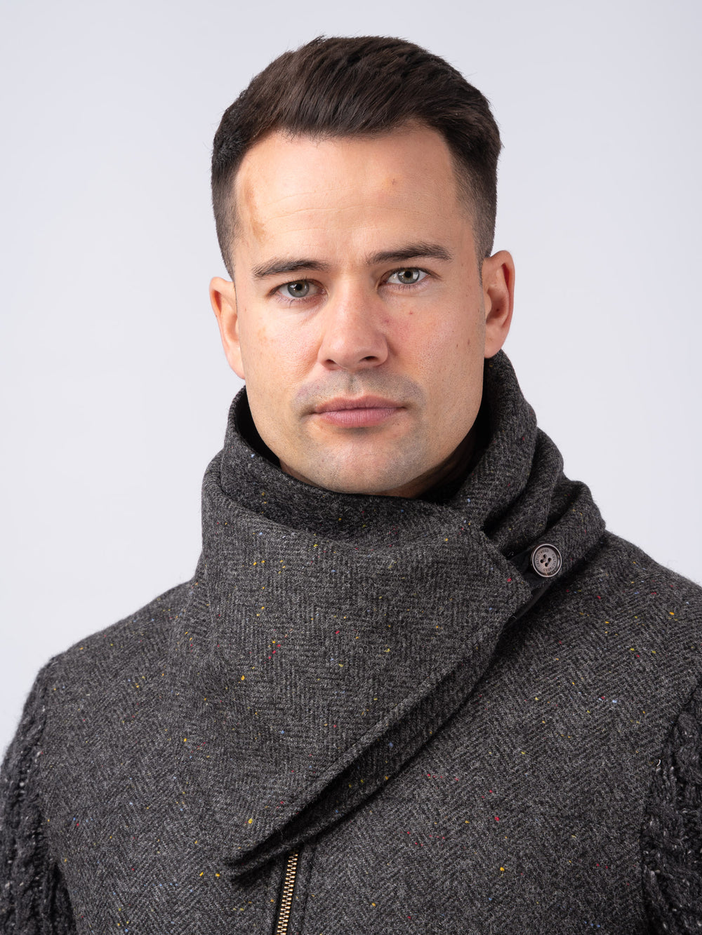 Men's Smoke Herringbone Snood Scarf with Reversable Velvet