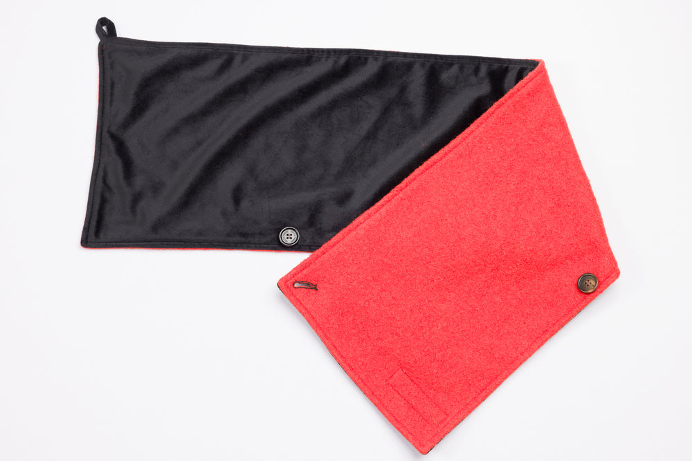 Orange Wool Tweed Snood Scarf with Reversible Velvet