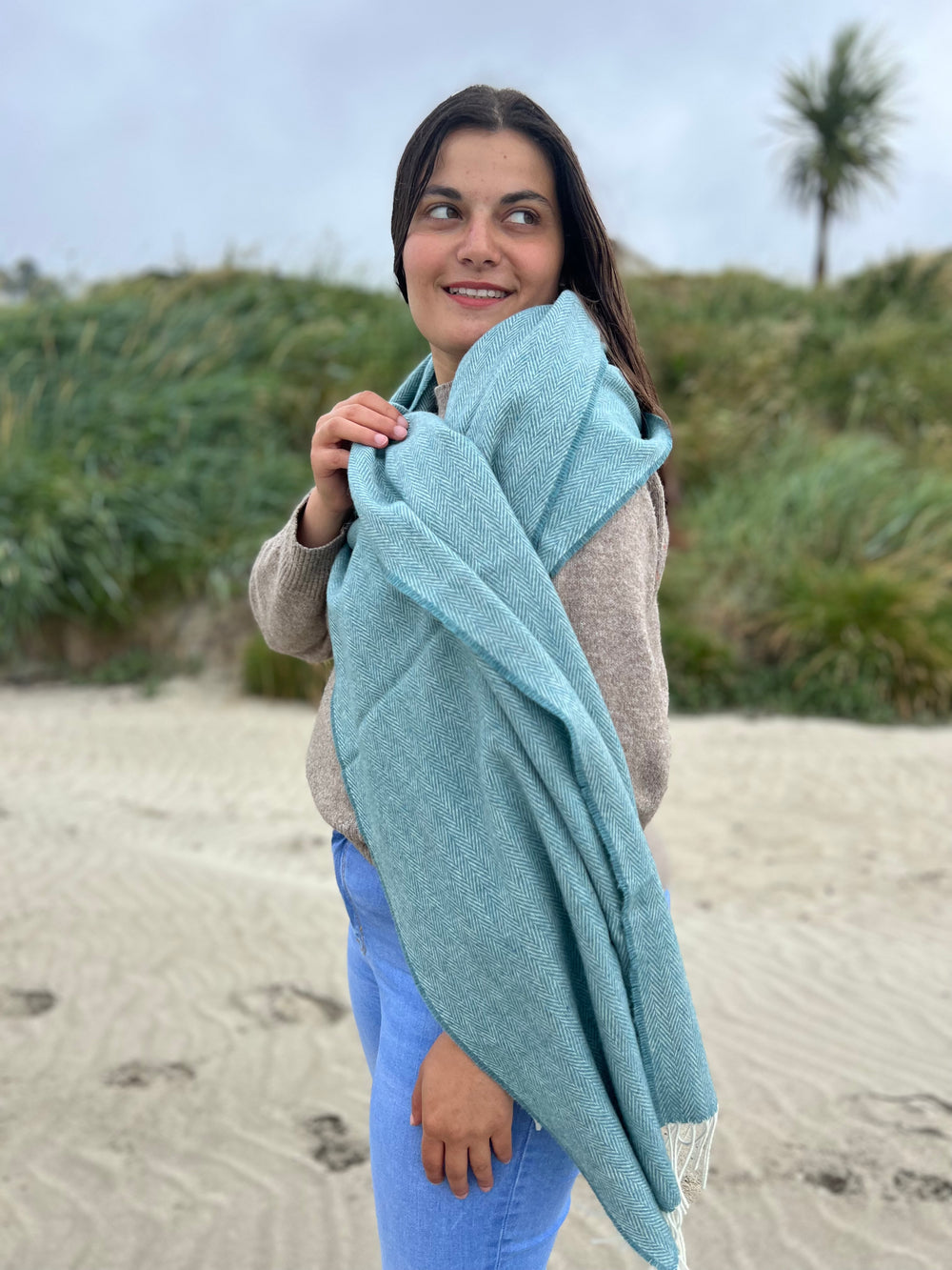 Cashmere Lambswool Neptune Green Wrap