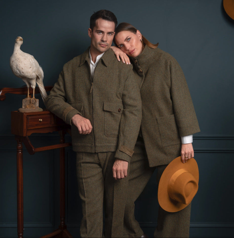 Men's Moss Green Tweed Aviator Jacket