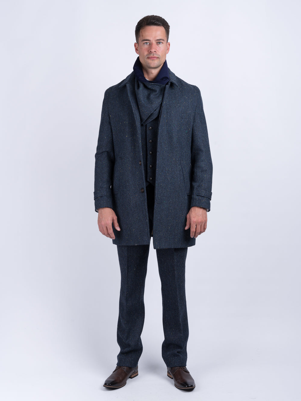 Men's Blue Herringbone City Coat