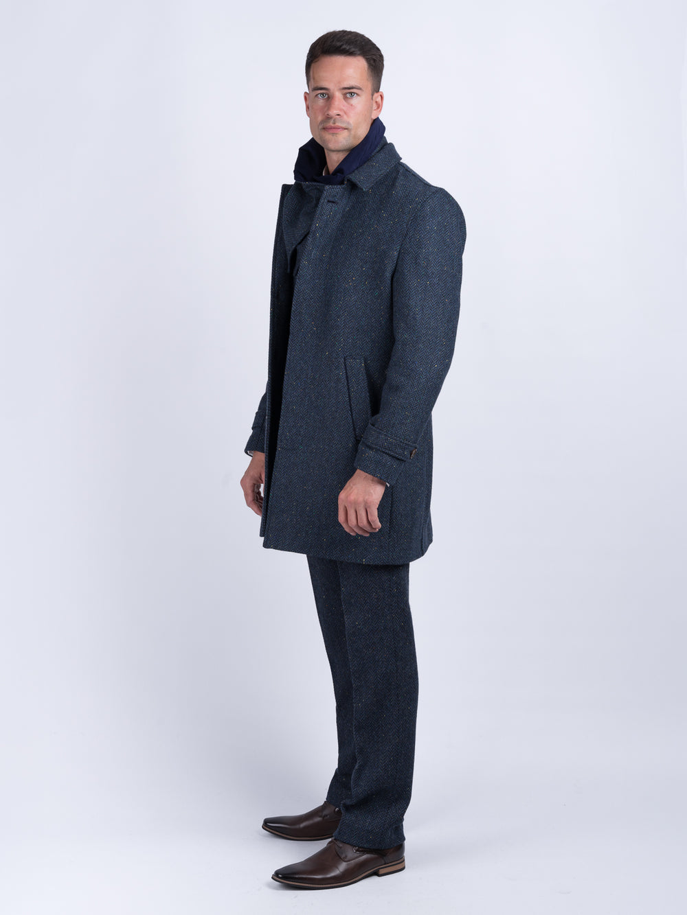 Men's Blue Herringbone City Coat