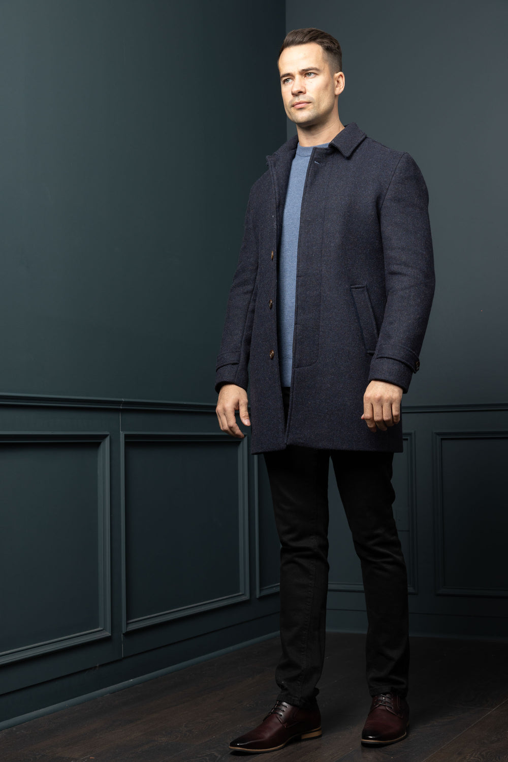 Men's Navy Tweed City Coat