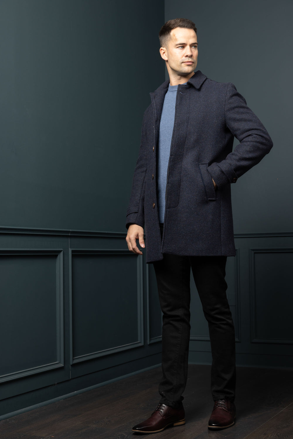 Men's Navy Tweed City Coat