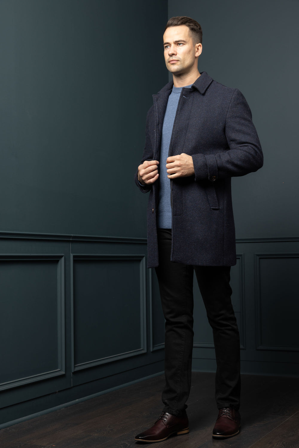 Men's Navy Tweed City Coat