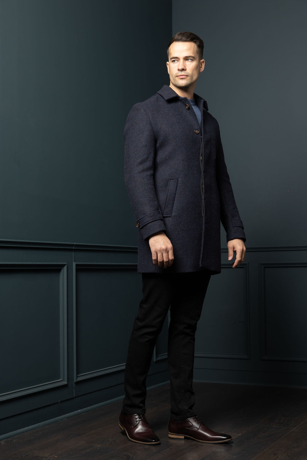 Men's Navy Tweed City Coat