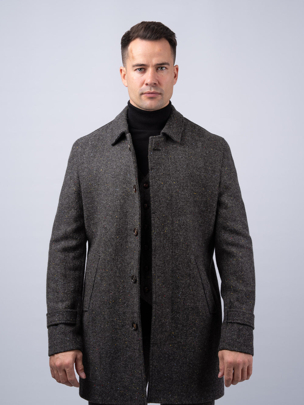 Men's Smoke Herringbone City Coat — Available to Preorder Now