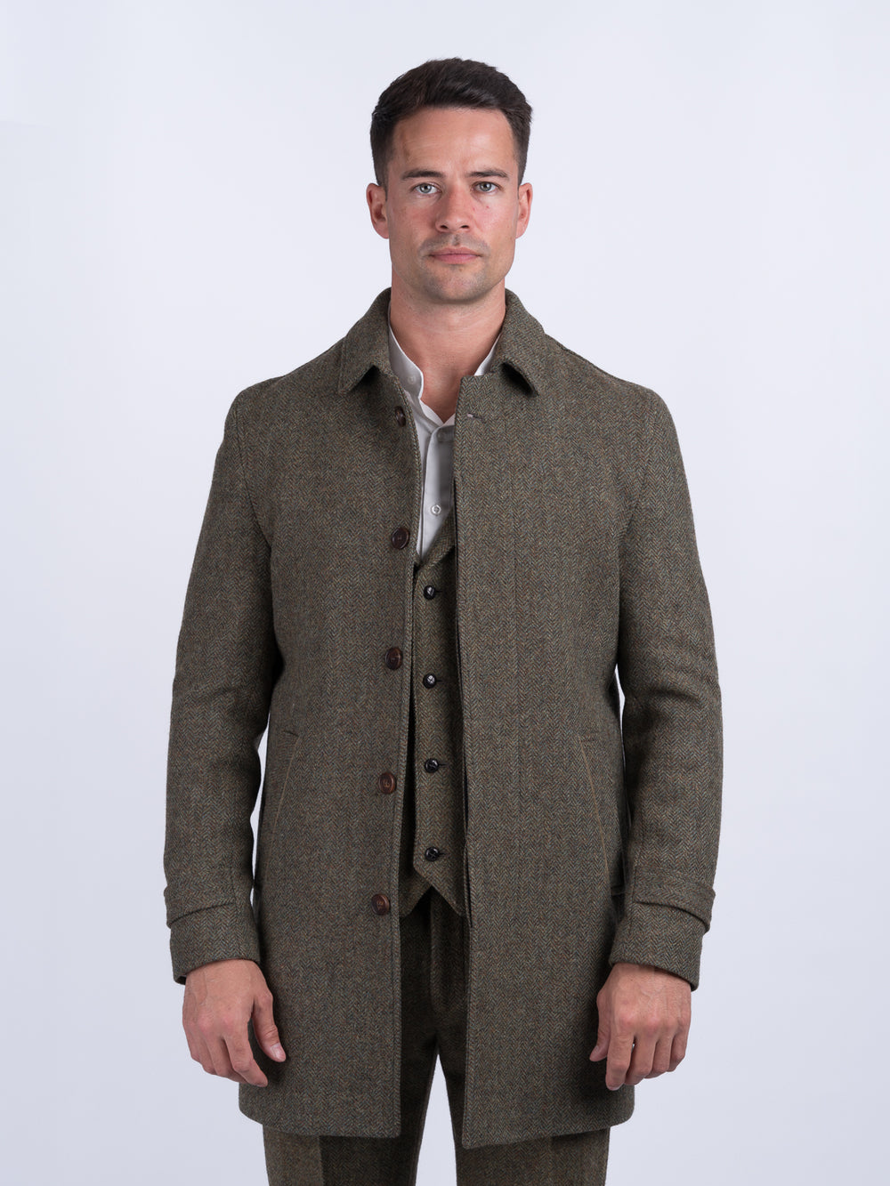 Men's Moss Green Tweed City Coat