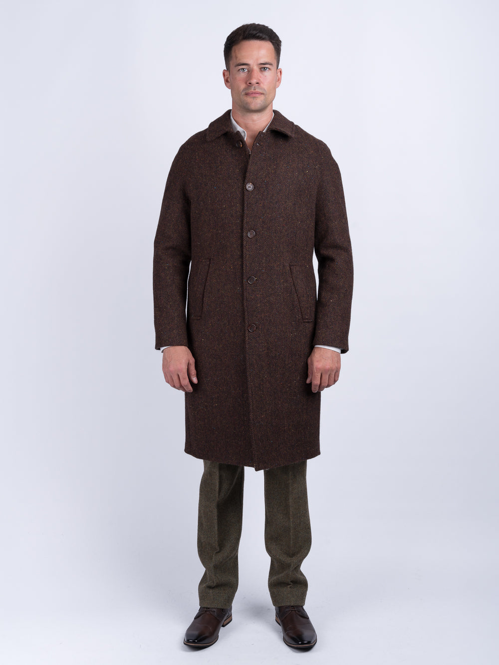 Men's Brown Herringbone Raglan Overcoat