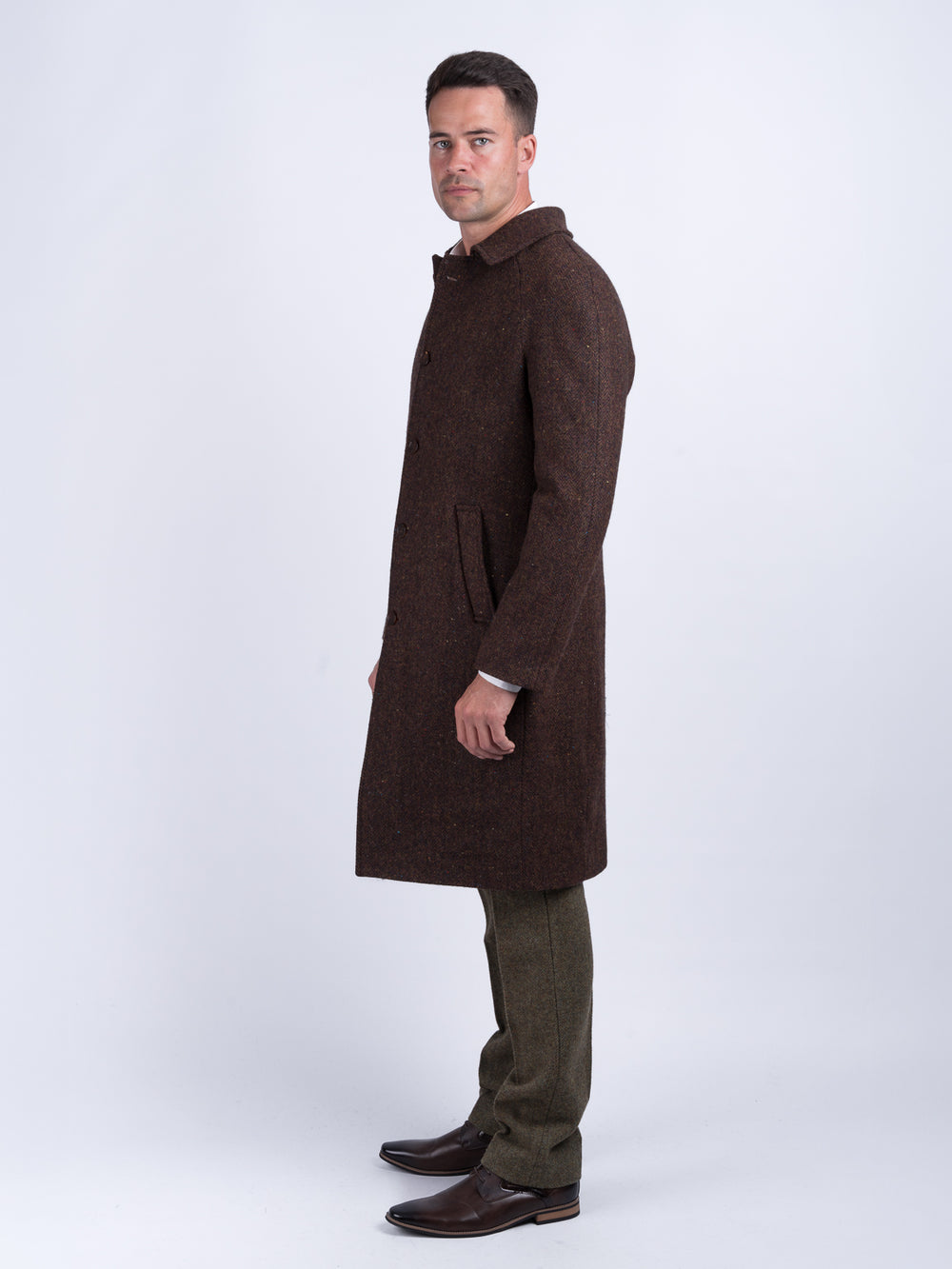 Men's Brown Herringbone Raglan Overcoat