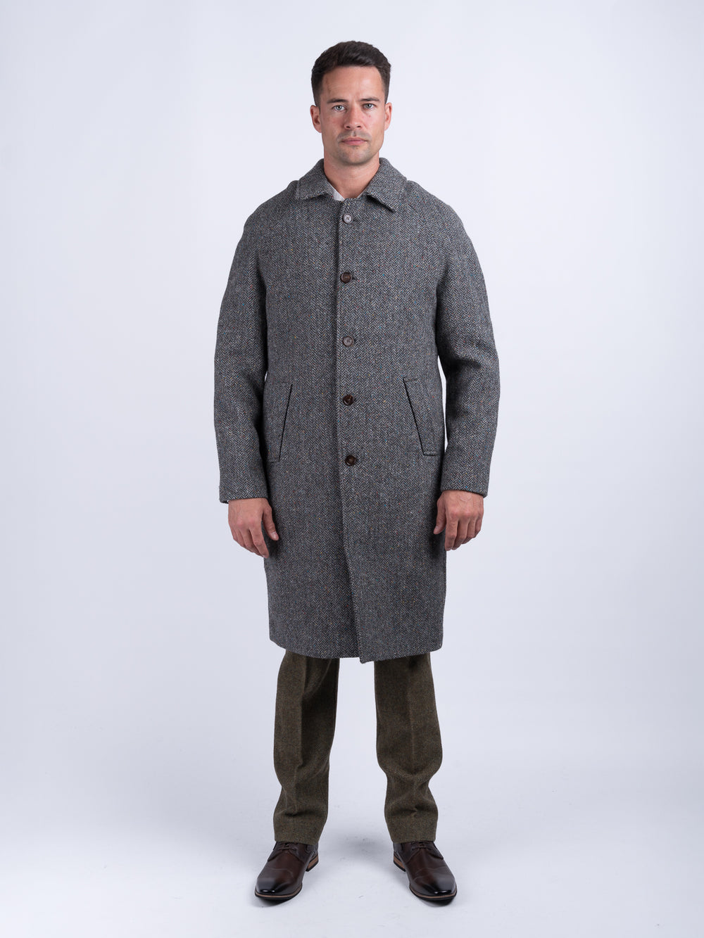 Men's Silver And Grey Raglan Overcoat
