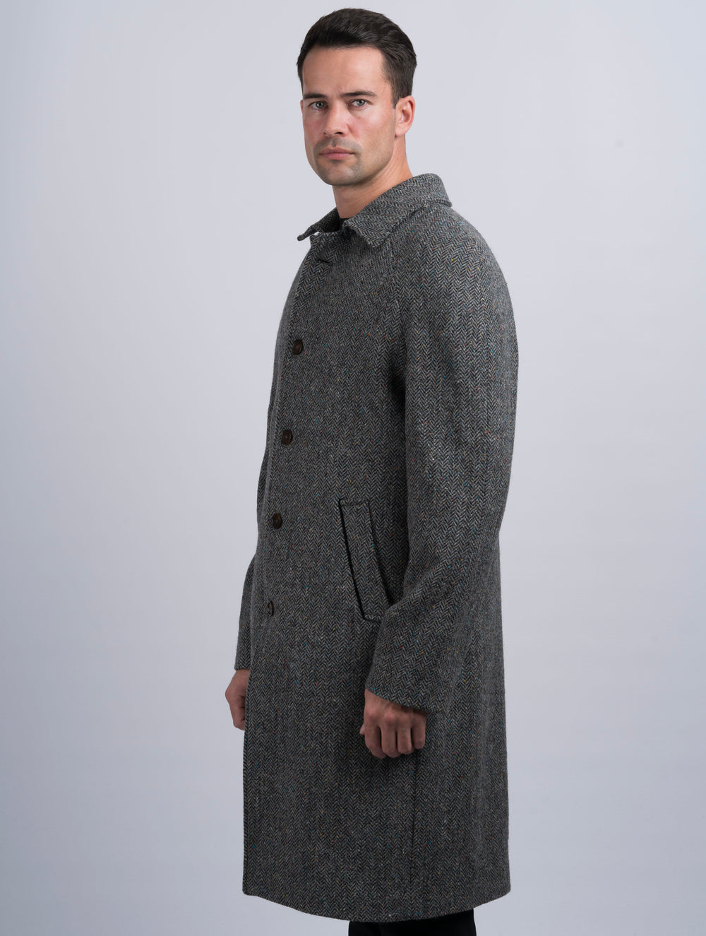 Men's Silver And Grey Raglan Overcoat