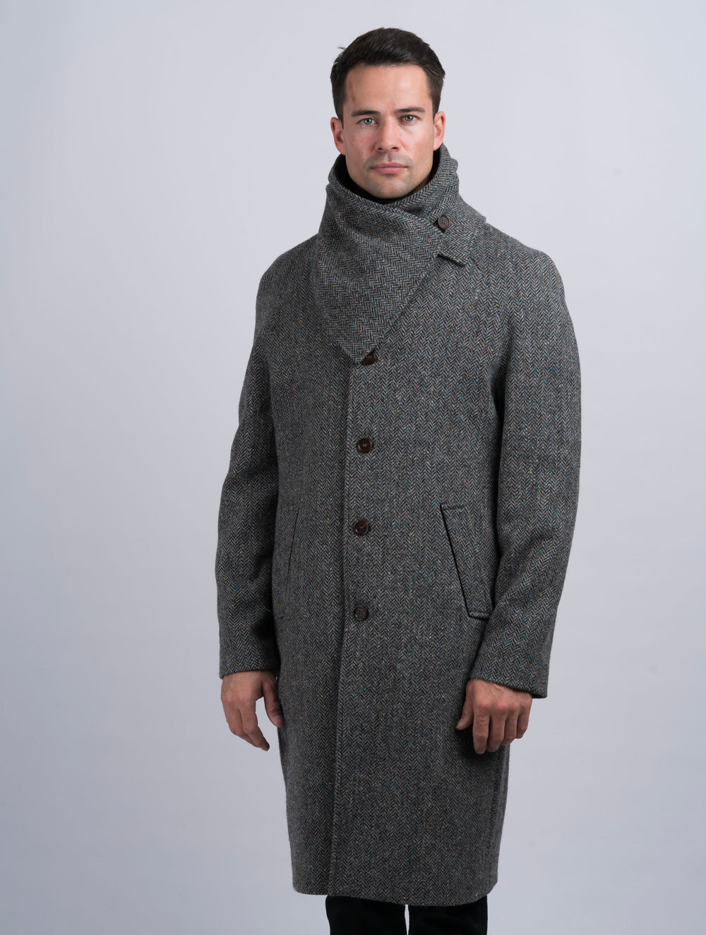 Men's Silver And Grey Raglan Overcoat